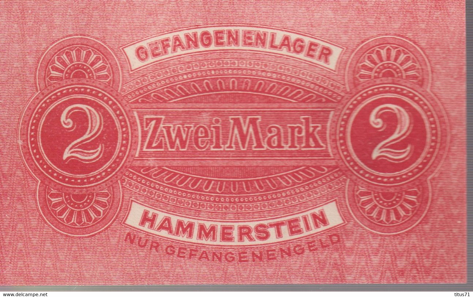 2 Mark Hammerstein Monnaie De Camp De Prisonniers - Gefangenenlager - WW1 - Etat Neuf - Collezioni