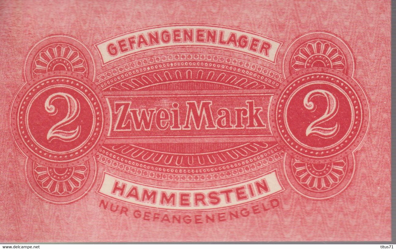 2 Mark Hammerstein Monnaie De Camp De Prisonniers - Gefangenenlager - WW1 - Etat Neuf - Sammlungen