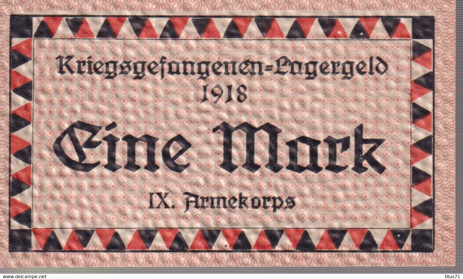 1 Mark Monnaie Camp De Prisonnier - Kriegsgefangenen Lagergeld - IX Armeekorps - 1918 - Etat Neuf - Collections