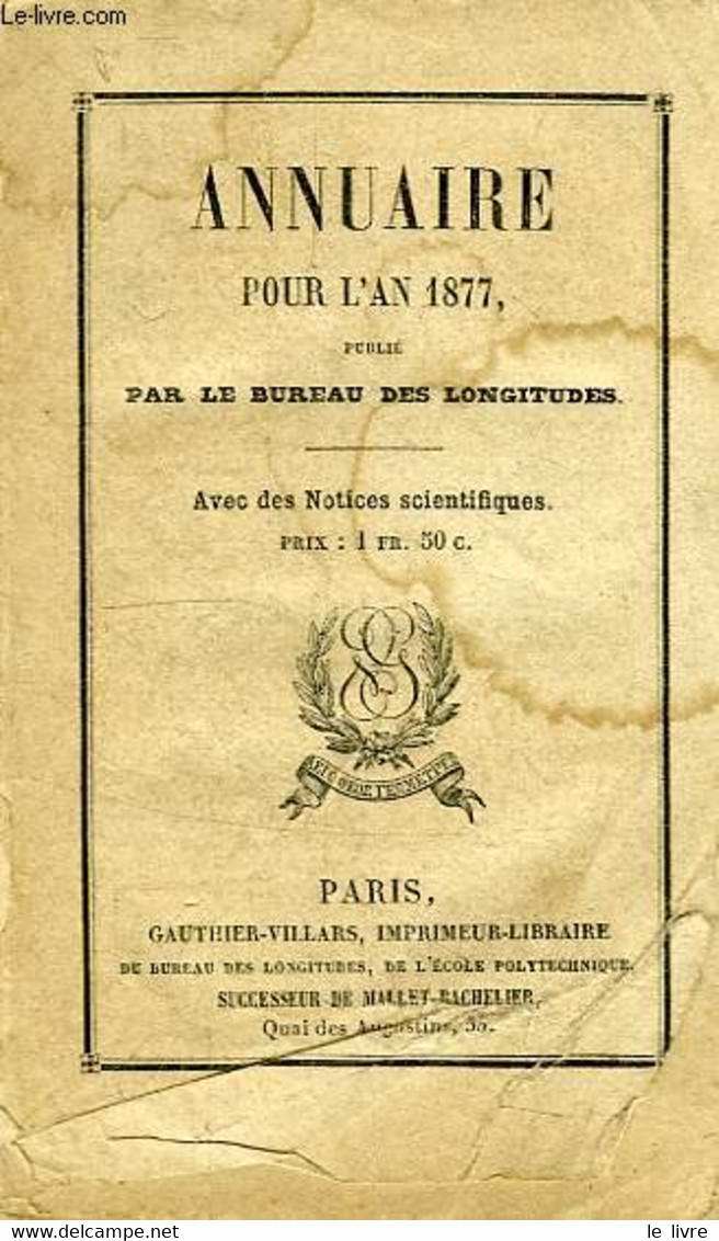ANNUAIRE POUR L'AN 1877 - COLLECTIF - 1877 - Agendas & Calendarios
