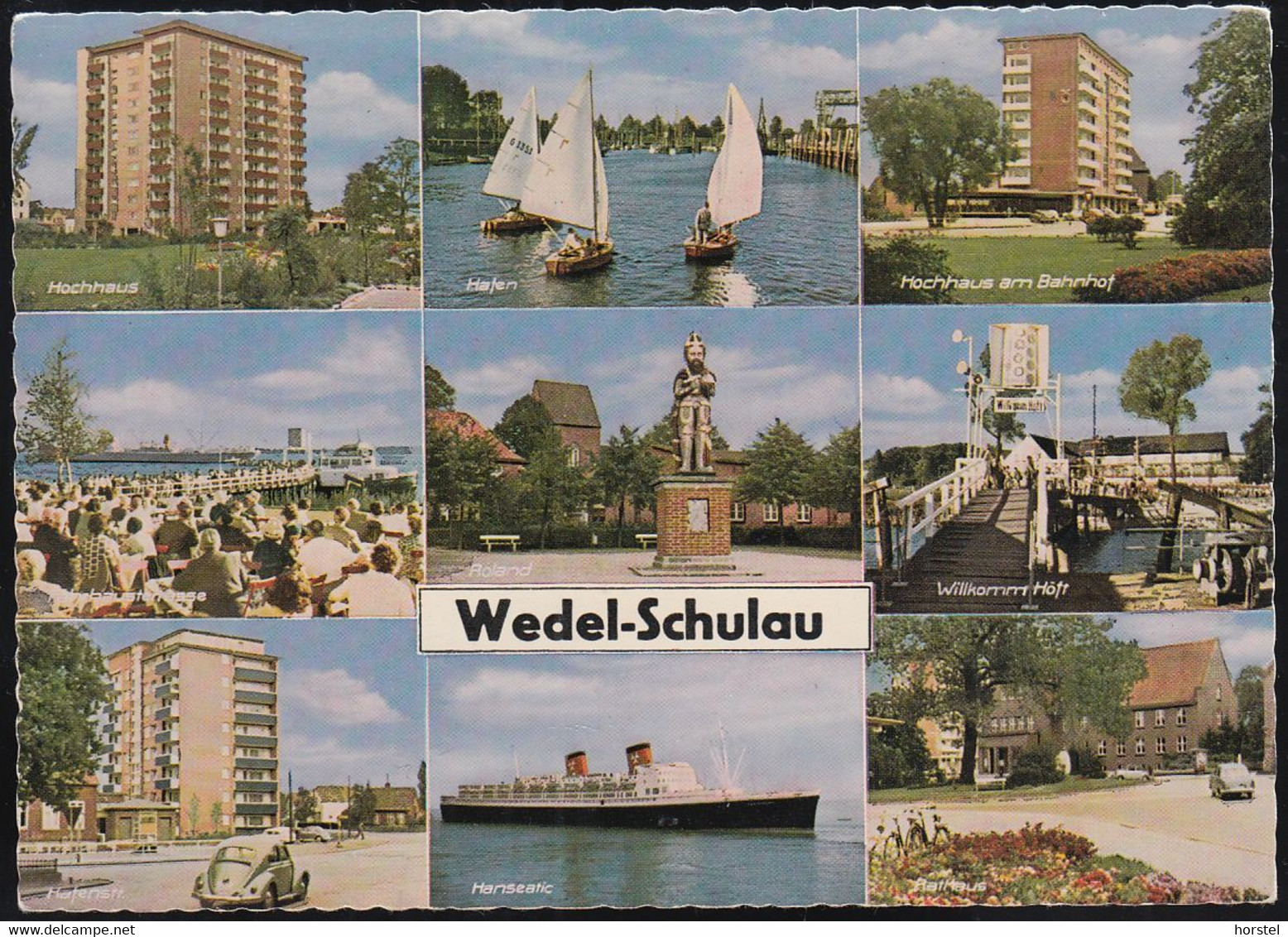 D-22880 Wedel - Schulau/Elbe - Alte Ansichten - Hochhaus Am Bahnhof - Hafenstr. - Cars - VW-Käfer - M.S. Hanseatic - Wedel