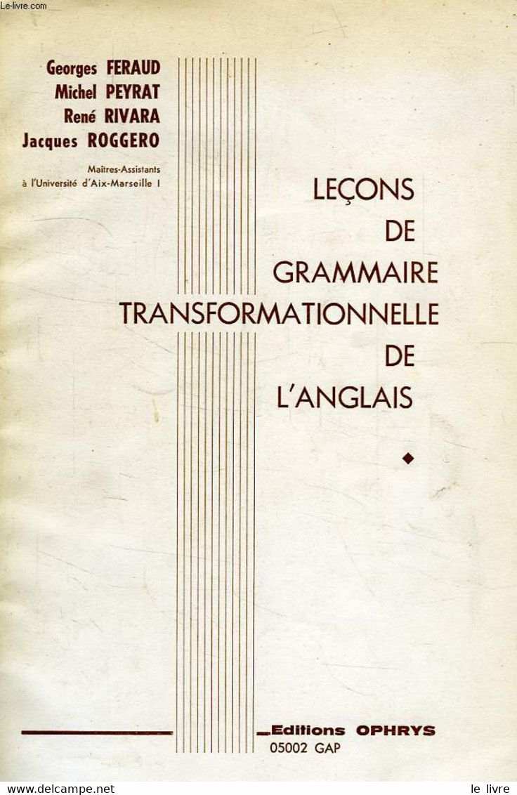 LECONS DE GRAMMAIRE TRANSFORMATIONNELLE DE L'ANGLAIS - COLLECTIF - 1972 - English Language/ Grammar