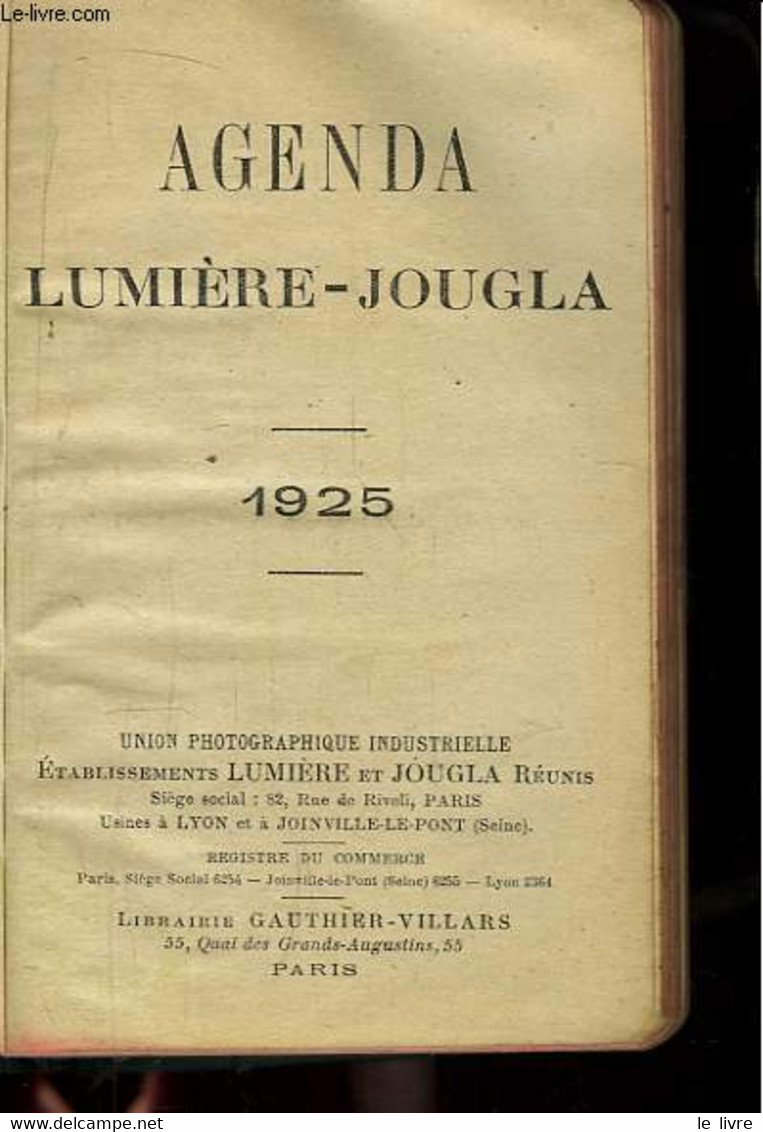 Agenda Lumière-Jougla 1925 - COLLECTIF - 1925 - Agendas Vierges