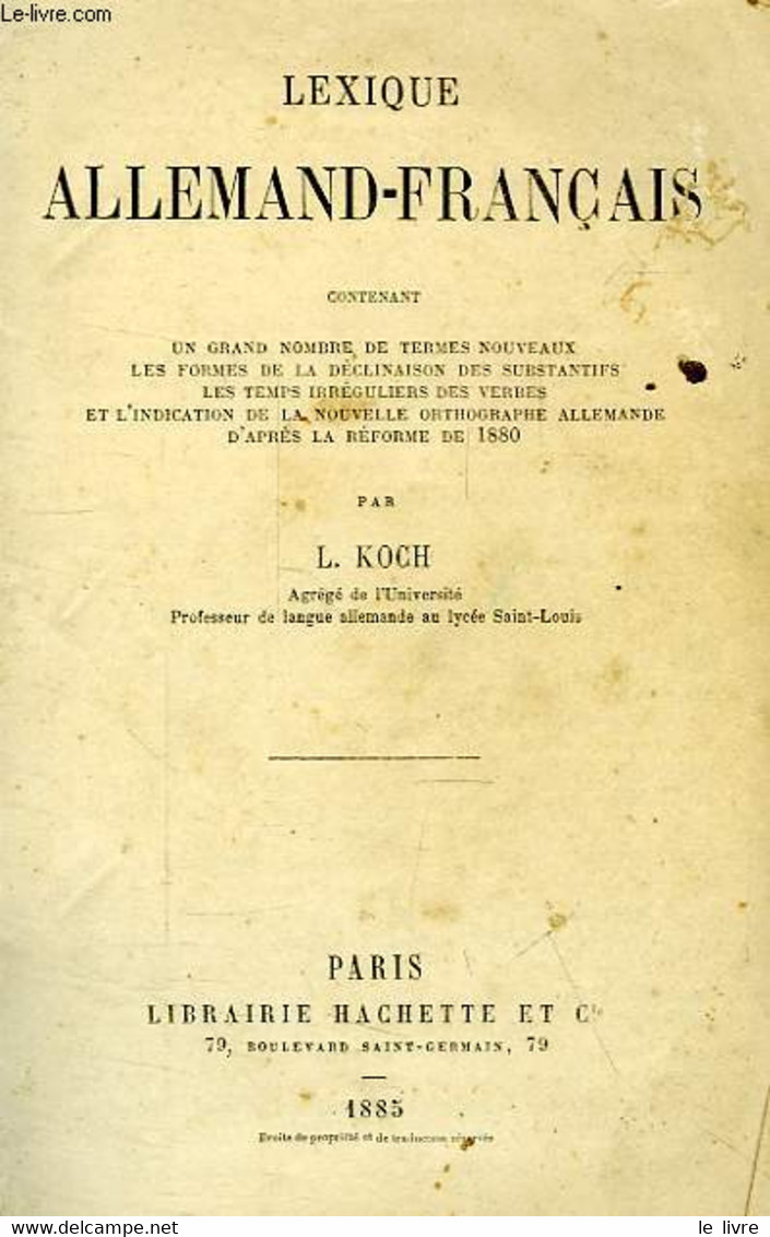 LEXIQUE ALLEMAND-FRANCAIS - KOCH L. - 1885 - Atlanten