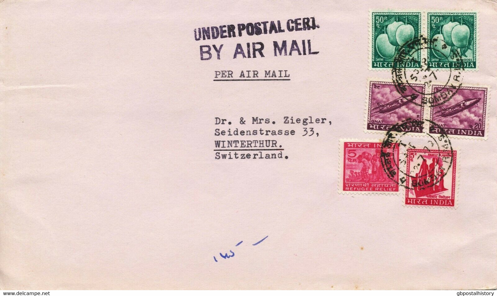 INDIA 1950/72, UNDER CERTIFICATE OF POSTING (red), UNDER POSTAL CERT. (violet) - Covers & Documents