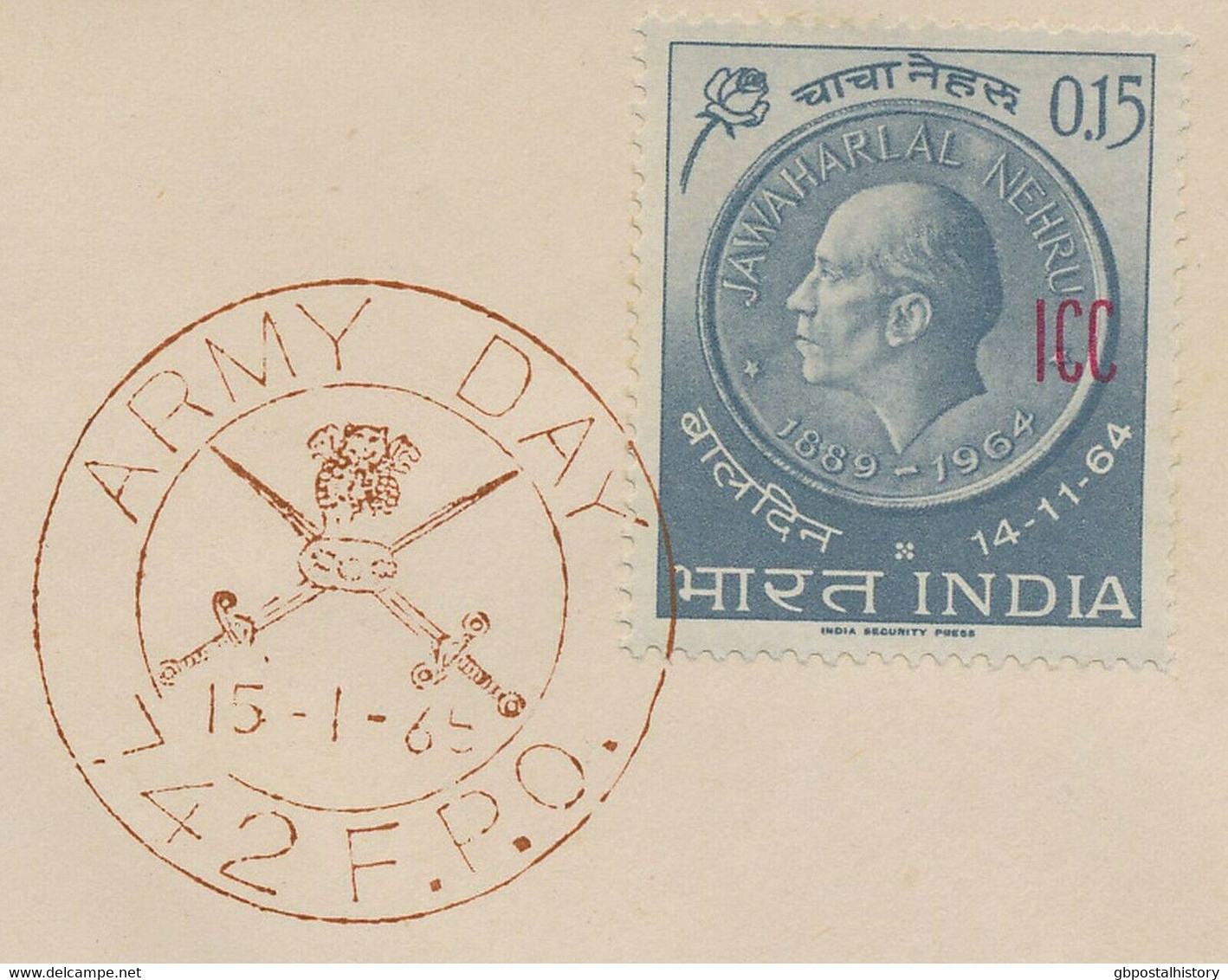 INDIA Indian Police Forces In Laos And Vietnam 1965 Army Day W. Overprint "ICC" - Franchigia Militare