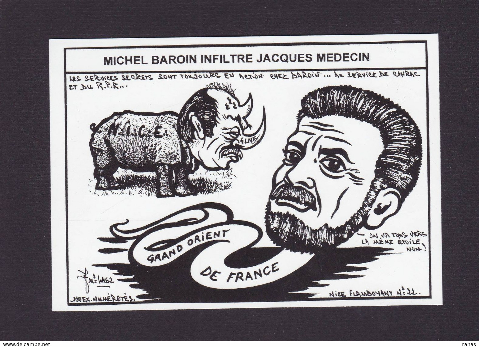 CPM Rhinocéros Par Jihel Tirage Limité Signé Numéroté En 100 Ex Michel Baroin Nice Serpent Maçonnique - Filosofie