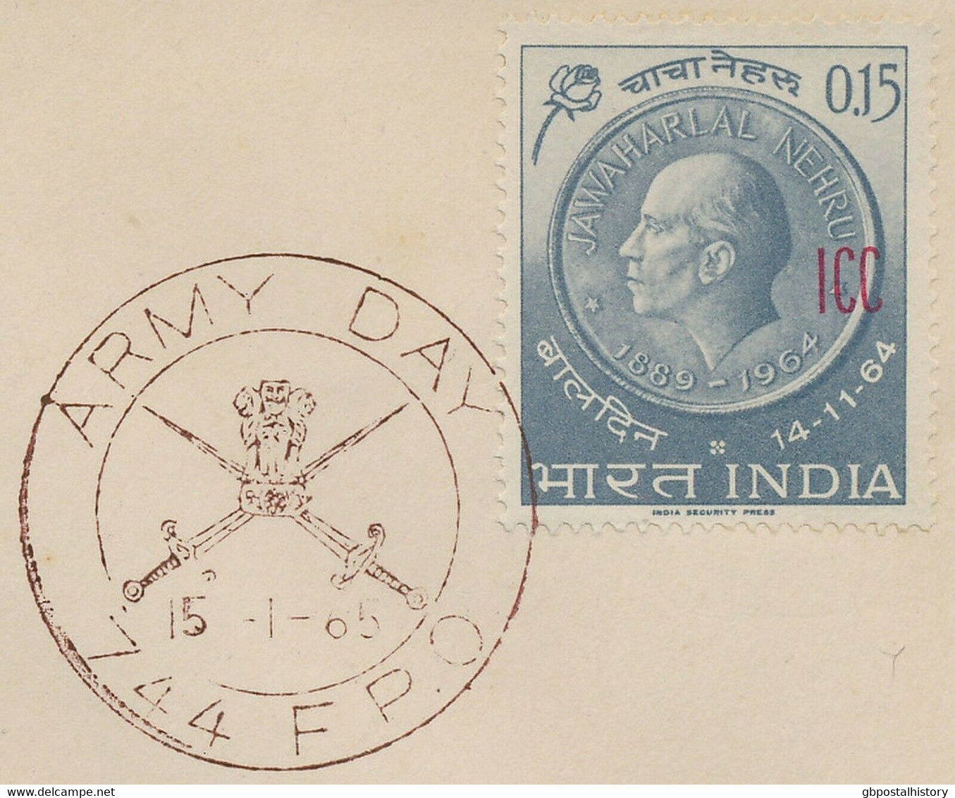 INDIA Indian Police Forces In Laos 1965 Army Day  "ARMY DAY / 744 F.P.O." FDC R! - Franchise Militaire
