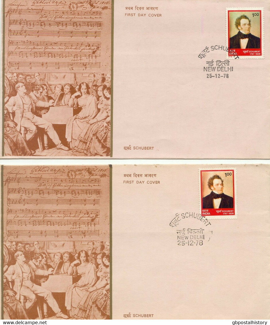 INDIA 1978 150th Anniversary Of Franz Schubert 's Death1 R Superb FDC VARIETY - Variedades Y Curiosidades