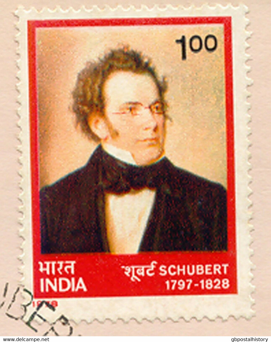 INDIA 1978 150th Anniversary Of Franz Schubert 's Death1 R Superb FDC VARIETY - Abarten Und Kuriositäten