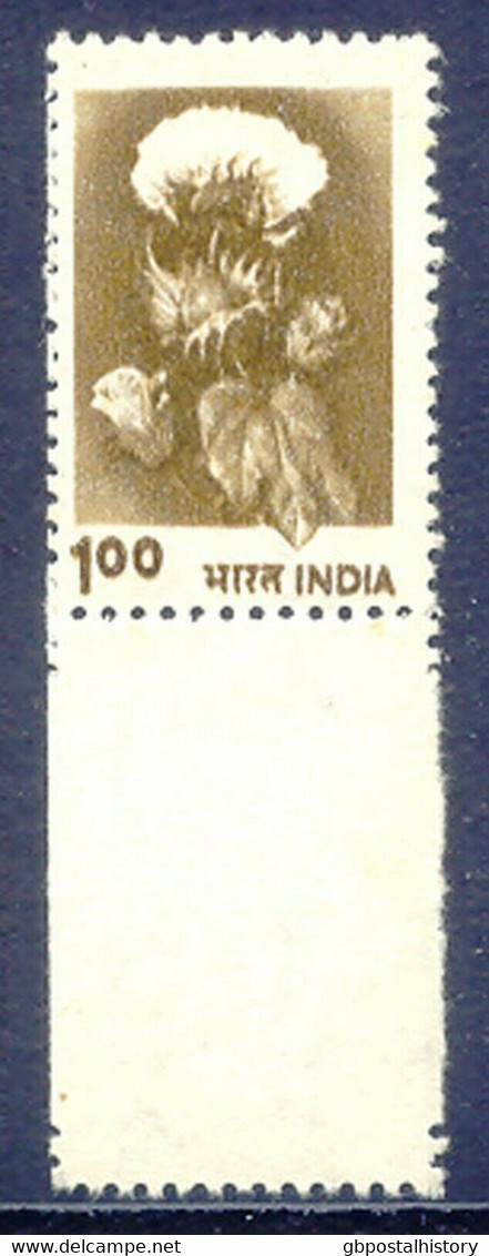 INDIA 1983 1 R Dark Brown Hybrid Cotton Superb U/M MAJOR VARIETY MISSING COLOR - Plaatfouten En Curiosa