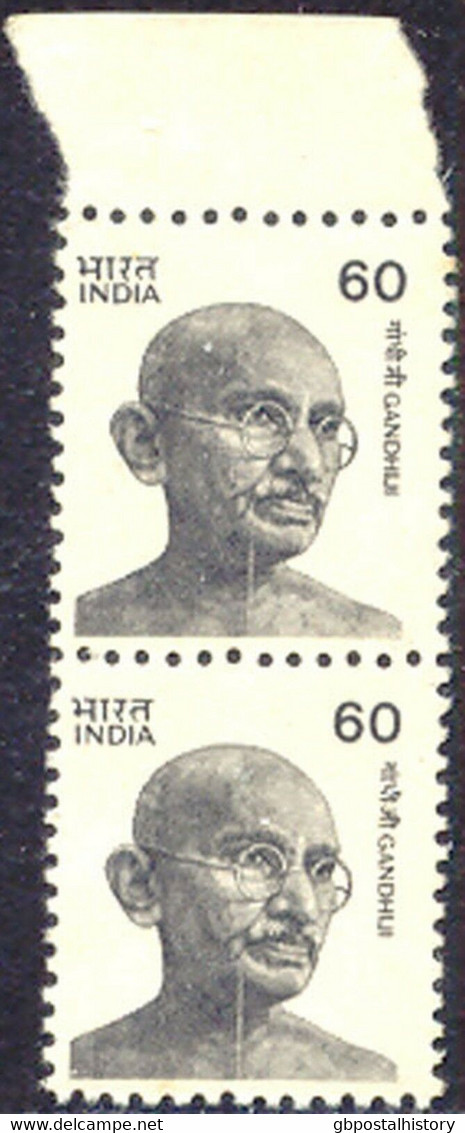 INDIA 1988 Gandhi 60 (P) Vertical U/M Pair Both W. Rare CONSTANT PLATE ERROR, R! - Variétés Et Curiosités