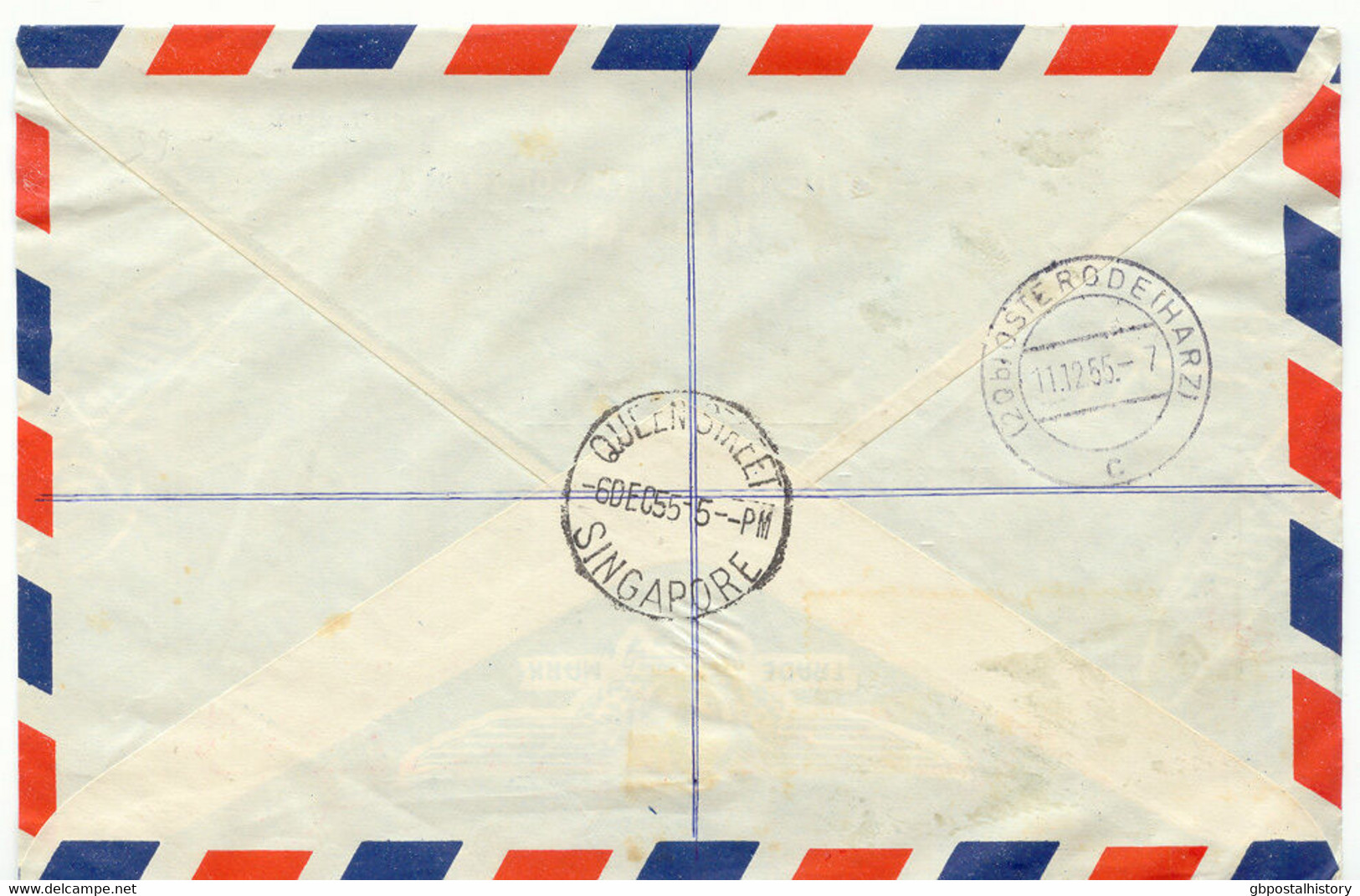 SINGAPORE 1955 QEII 50 Cents Ship (2 X) VF Flight Cover QUEENSTREET / SINGAPORE - Singapur (...-1959)