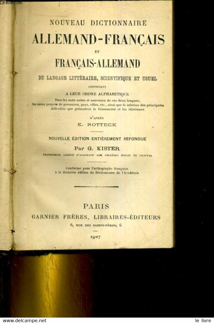 Nouveau Dictionnaire Allemand-français Et Français-allemand Du Langage Littéraire, Scientifique Et Usuel - ROTTECK K. - - Atlanten