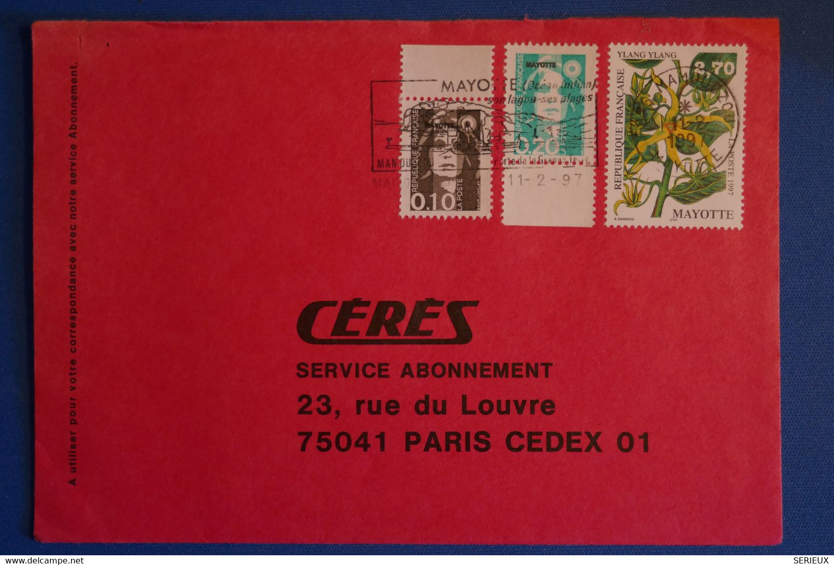 N15 MAYOTTE BELLE LETTRE 1997  POUR PARIS FRANCE + T.P SURCHARGE+ AFFRANCHISSEMENT PLAISANT - Storia Postale