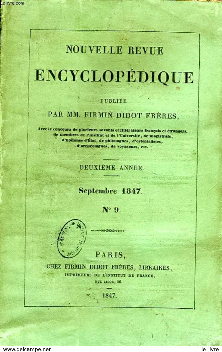 NOUVELLE REVUE ENCYCLOPEDIQUE, PUBLIEE PAR MM. FIRMIN DIDOT FRERES, N° 9-12 (TOME V), SEPT.-DEC. 1848 - COLLECTIF - 1848 - Encyclopédies