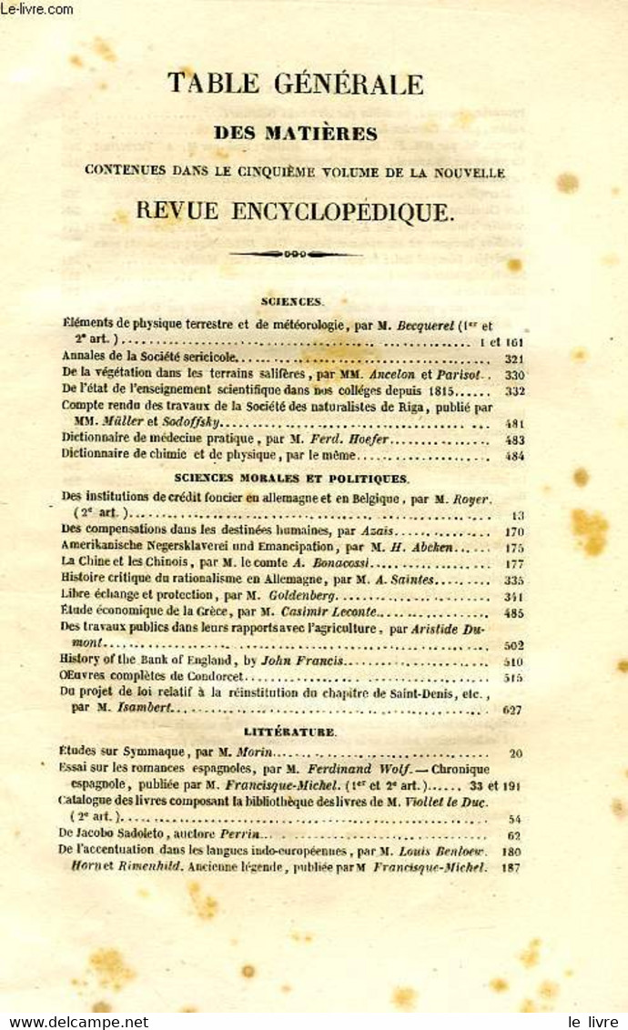 NOUVELLE REVUE ENCYCLOPEDIQUE, PUBLIEE PAR MM. FIRMIN DIDOT FRERES, N° 9-12 (TOME V), SEPT.-DEC. 1848 - COLLECTIF - 1848 - Encyclopédies