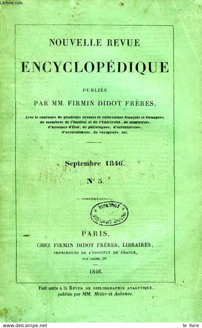 NOUVELLE REVUE ENCYCLOPEDIQUE, PUBLIEE PAR MM. FIRMIN DIDOT FRERES, N° 5-8 (TOME II), SEPT.-DEC. 1846 - COLLECTIF - 1846 - Encyclopédies