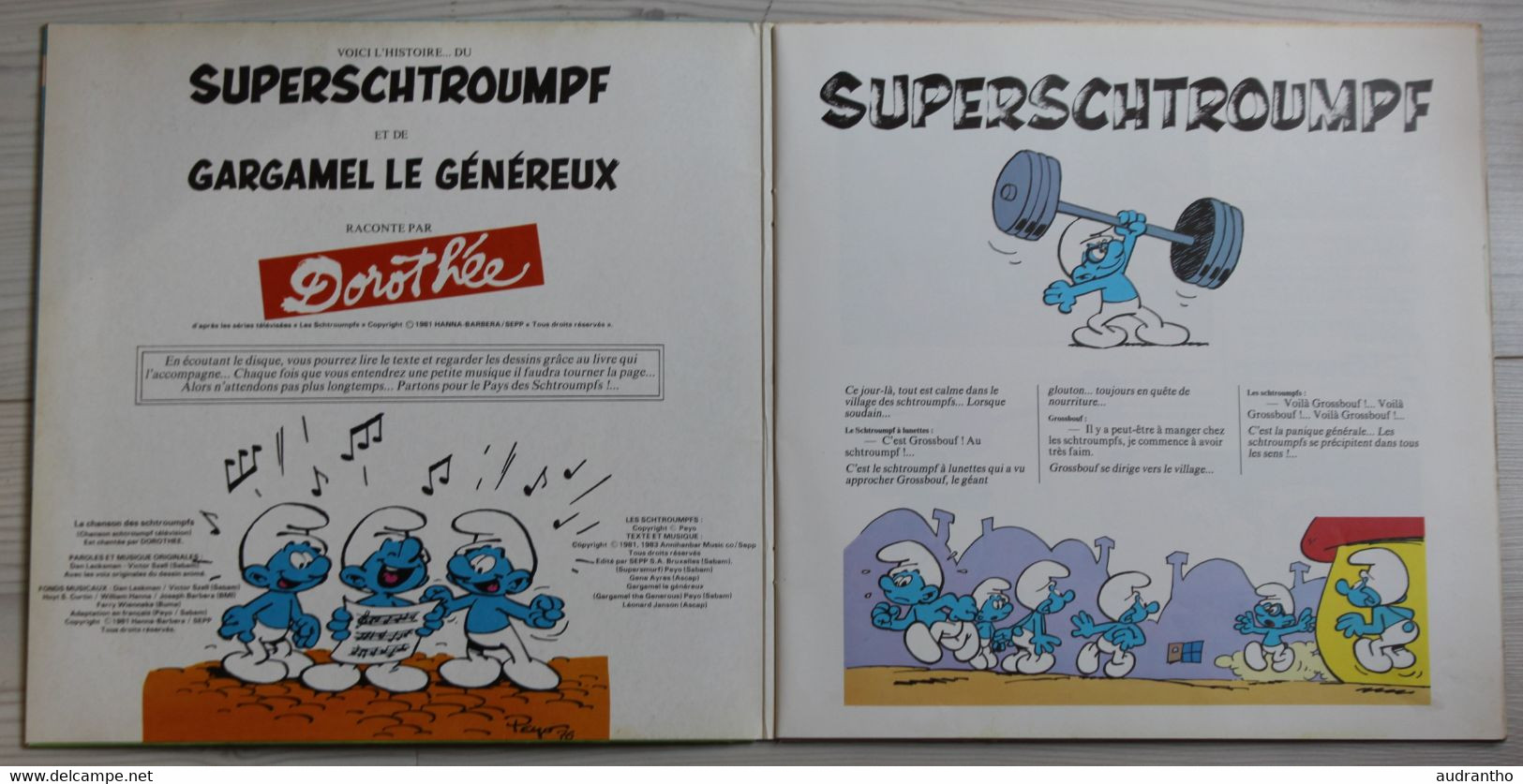 DISQUE 33 TOURS Superschtroumpf Et Gargamel Le Généreux Peyo 2 Histoires De Schtroumpfs 1981 Dorothée - Bambini