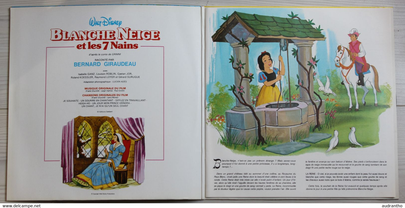 Livre DISQUE 33 TOURS Disneyland Blanche Neige Et Les 7 Nains Bernard Giraudeau Walt Disney 1983 - Children