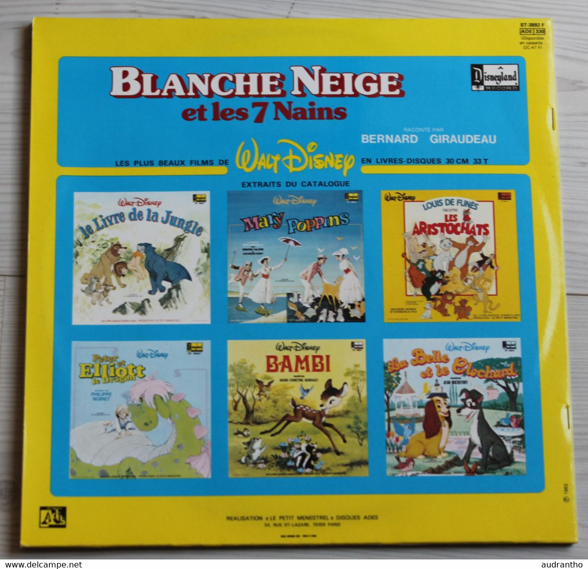 Livre DISQUE 33 TOURS Disneyland Blanche Neige Et Les 7 Nains Bernard Giraudeau Walt Disney 1983 - Children