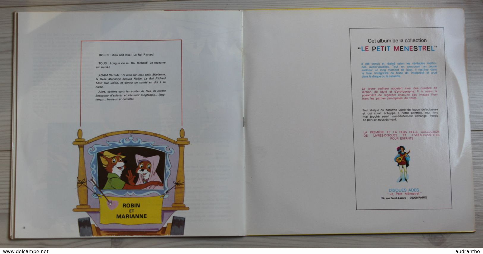 Livre DISQUE 33 TOURS Disneyland Robin Des Bois Georges Descrières Walt Disney 1984 - Niños