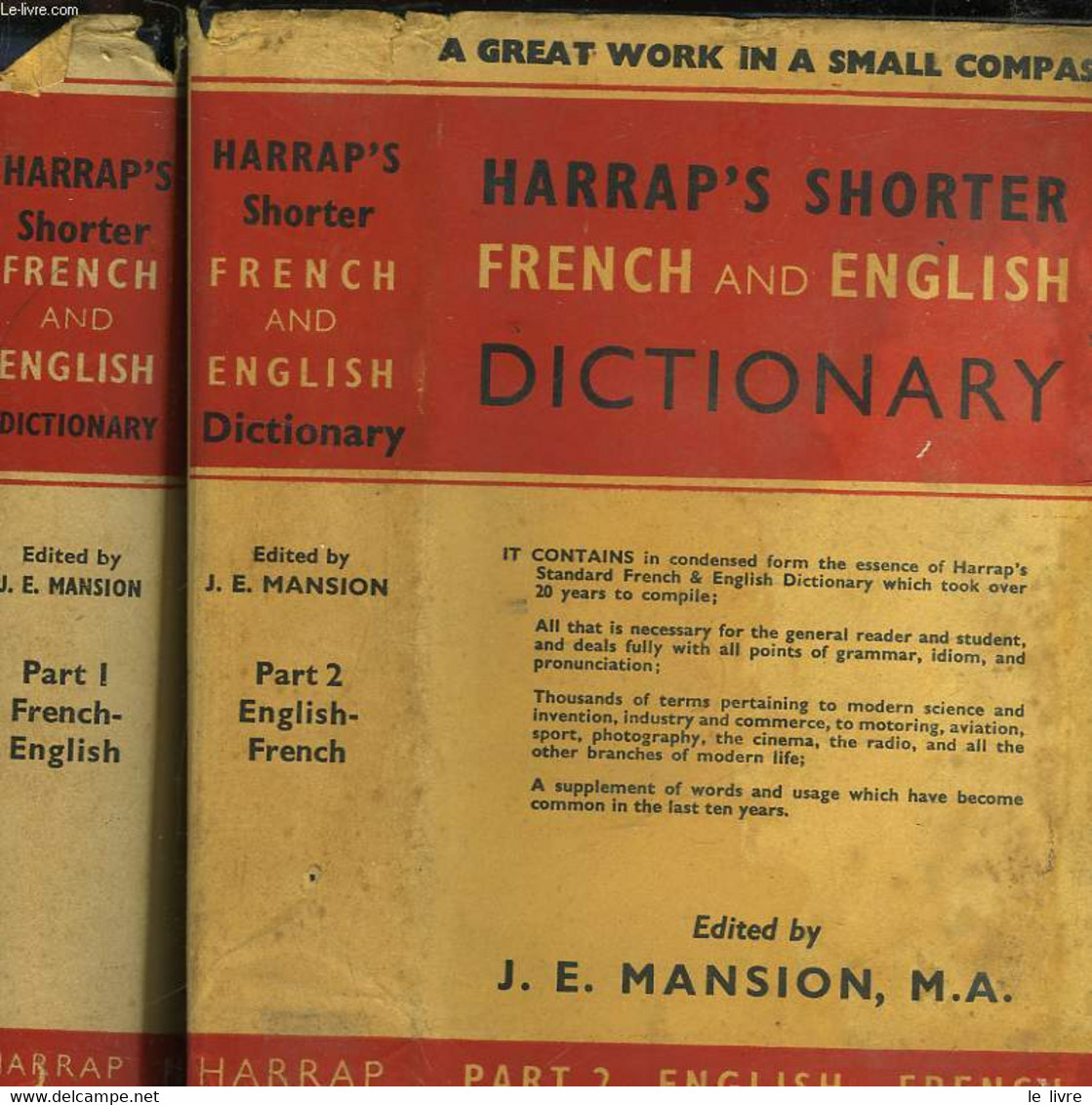 HARRAP'S SHORTER FRENCH AND ENGLISH DICTIONARY - 2 TOMES - COLLECTIF - 1953 - Dictionnaires, Thésaurus