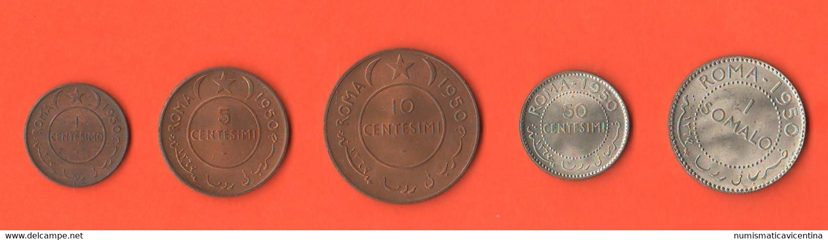 Somalia  1+ 5 + 10 Centesimi + 50 Cents + 1 Somalo 1950 Italian Amministration - Somalia