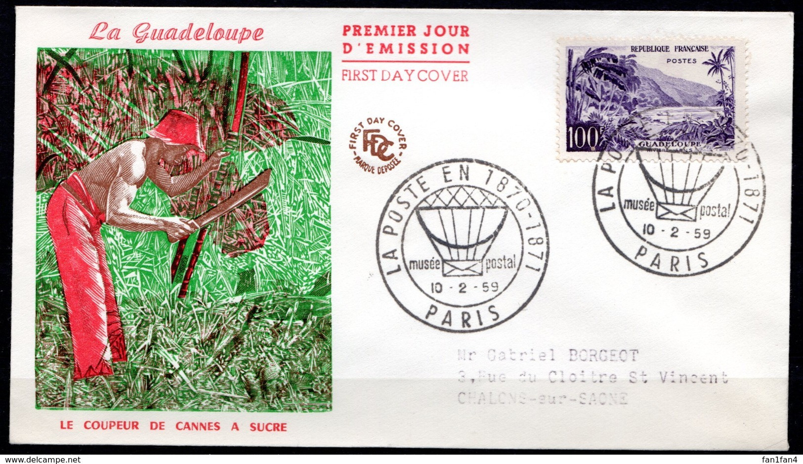 FDC FRANCE 1959 - N° 1194 - 100 F - La Guadeloupe - 1950-1959