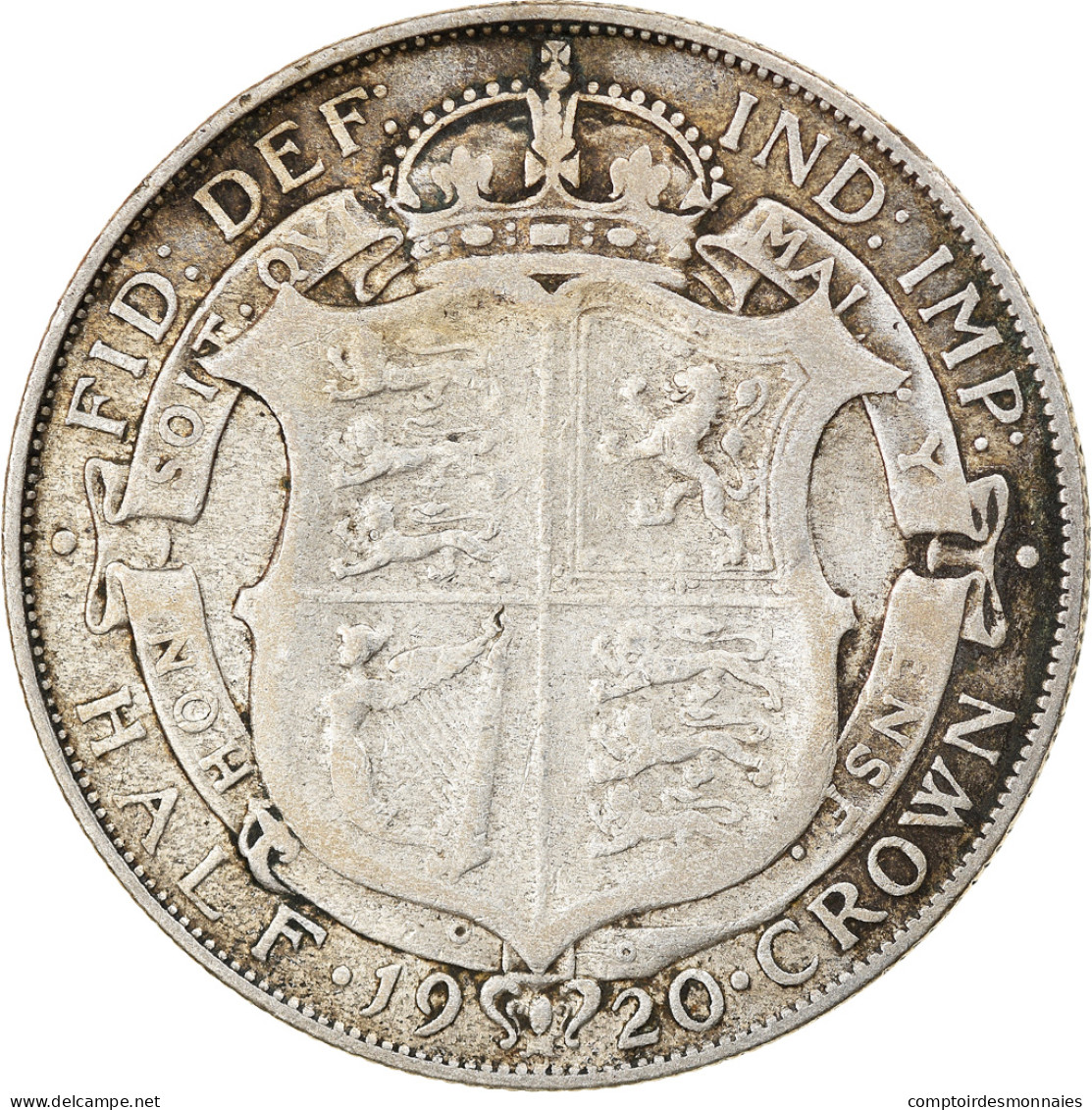 Monnaie, Grande-Bretagne, George V, 1/2 Crown, 1920, TB+, Argent, KM:818.1a - K. 1/2 Crown