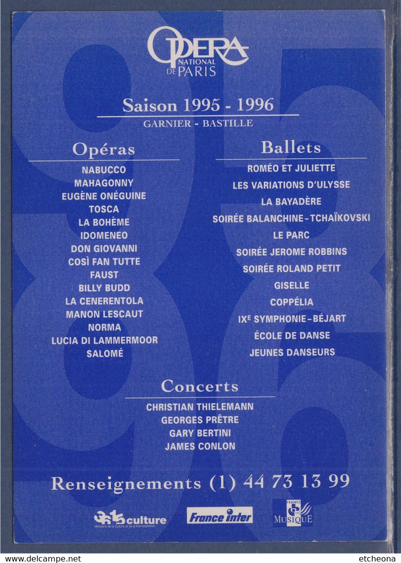 Programme Opéras Ballets Et Concerts Saison 1995/96 Opéra National De Paris Garnier - Bastille - Manifestazioni