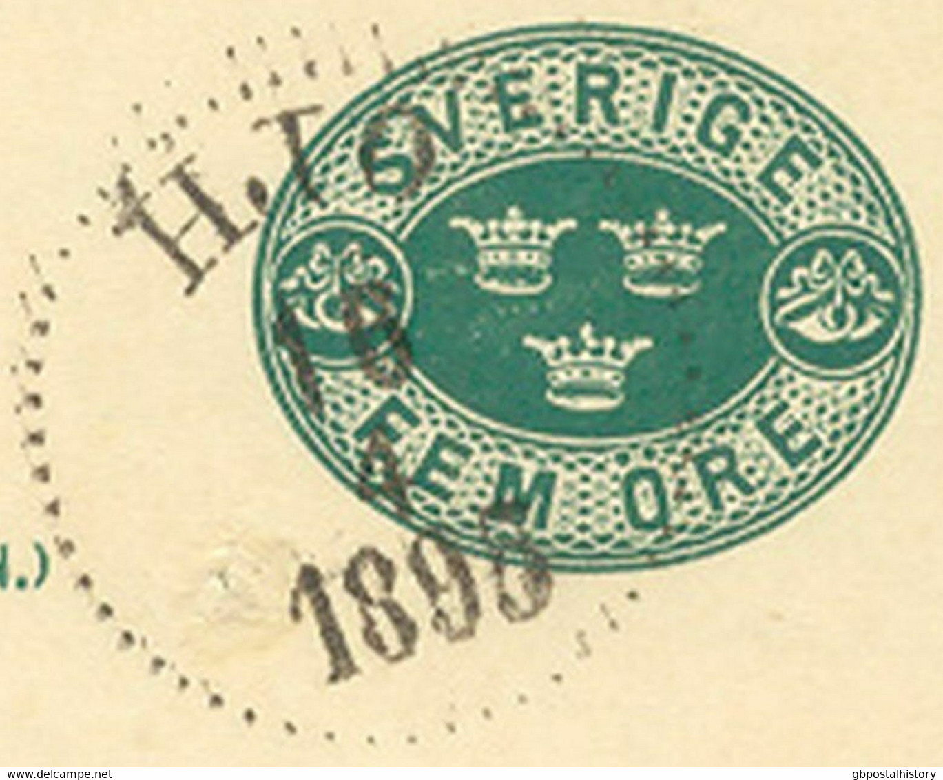 SCHWEDEN 16.4.1895, "HJO" K1 Glasklar A. 5 (FEM) Öre Grün GA-Postkarte, Kab. - 1872-1891 Ringtyp