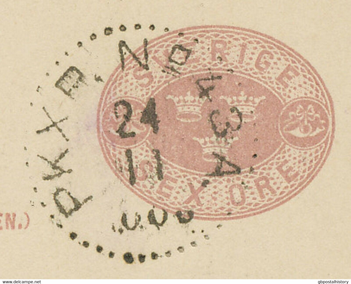 SCHWEDEN 1883 Sex Öre Blasslila GA-Postkarte-Antwortteil N. Fränacfors Bahnpost - 1872-1891 Ringtyp
