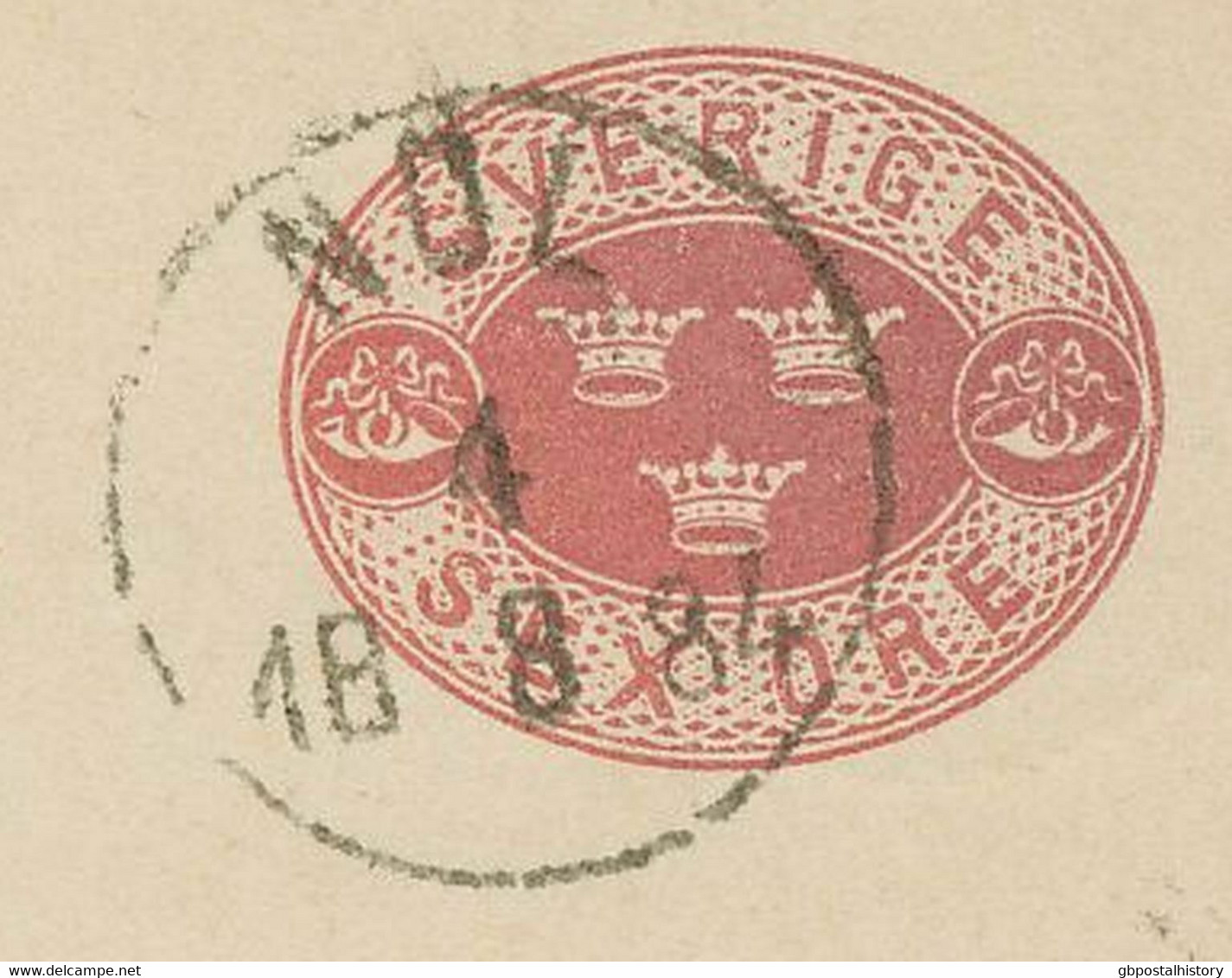 SCHWEDEN 1884, Sex Öre Dunkellila Kab.-GA-Postkarte-Frageteil M. Selt. K1 "NOL" - 1872-1891 Ringtyp
