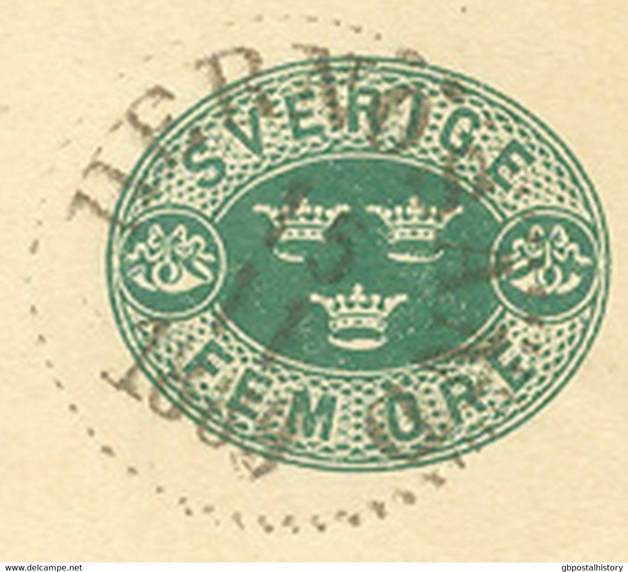 SCHWEDEN 1889, "HERNÖSAND" (HÄRNÖSAND) K1 Klar A. 5 (FEM) Öre Grün GA-Postkarte - 1872-1891 Ringtyp