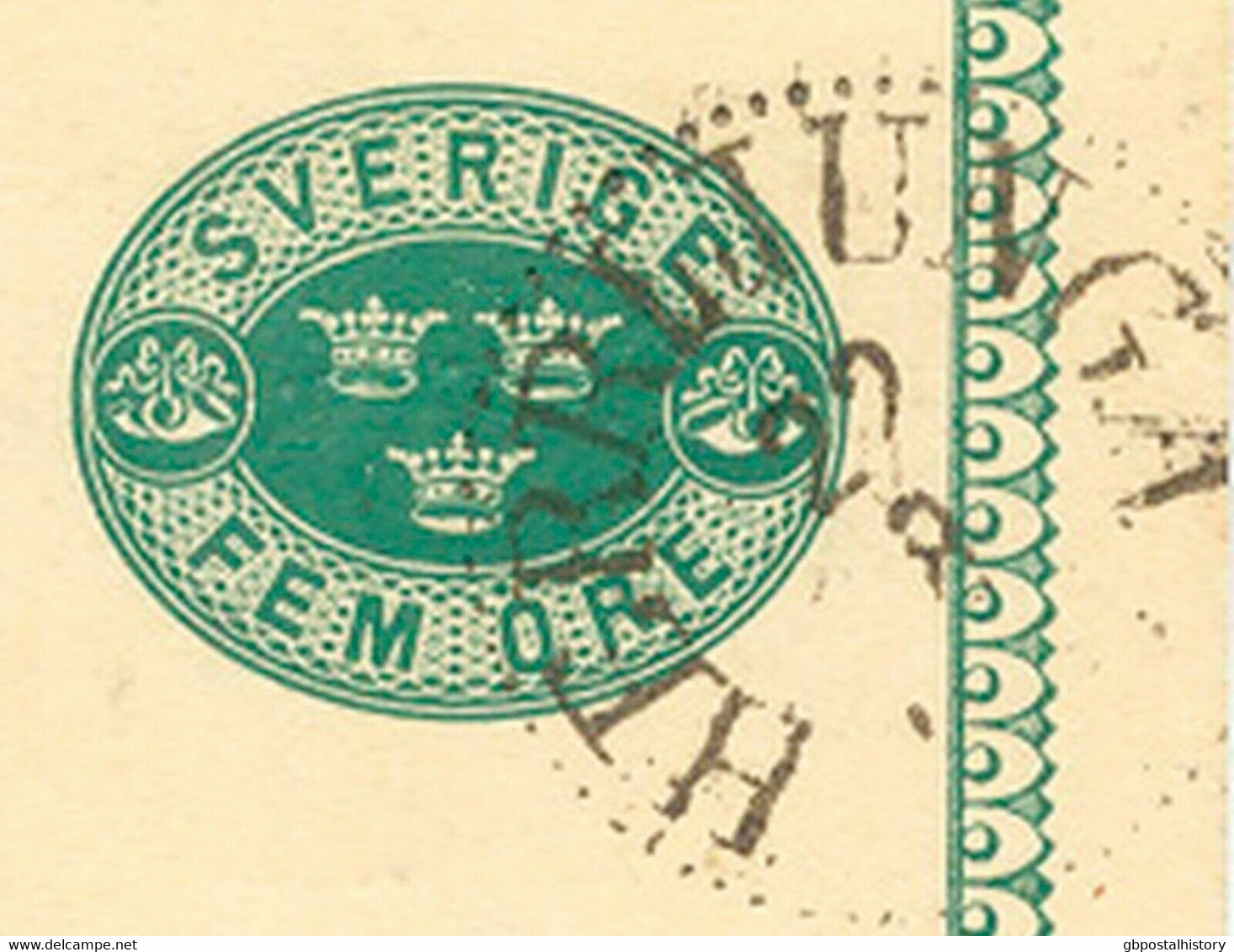 SCHWEDEN 1894, "HERRLJUNGA" K1 (grosser Type) Klar 5 (FEM) Öre Grün GA-Postkarte - 1872-1891 Ringtyp