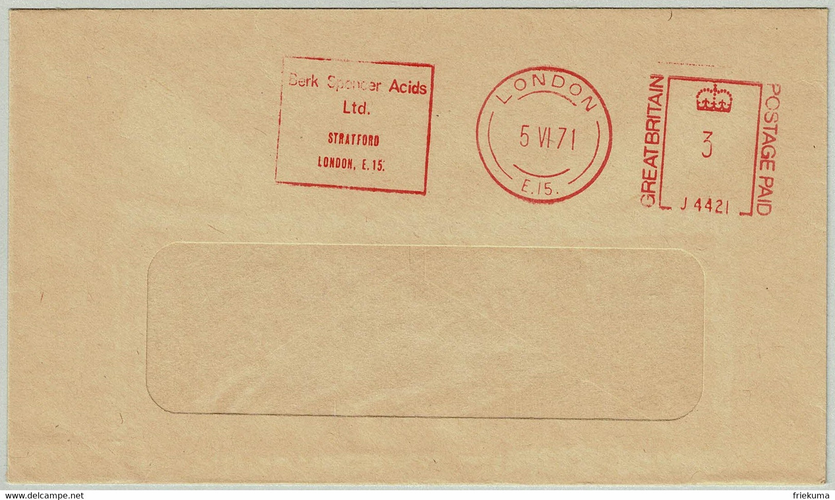 Grossbritannien / United Kingdom 1971, Briefumschlag EMA Berk Spencer Acids London, Säuren / Acides - Pharmacy