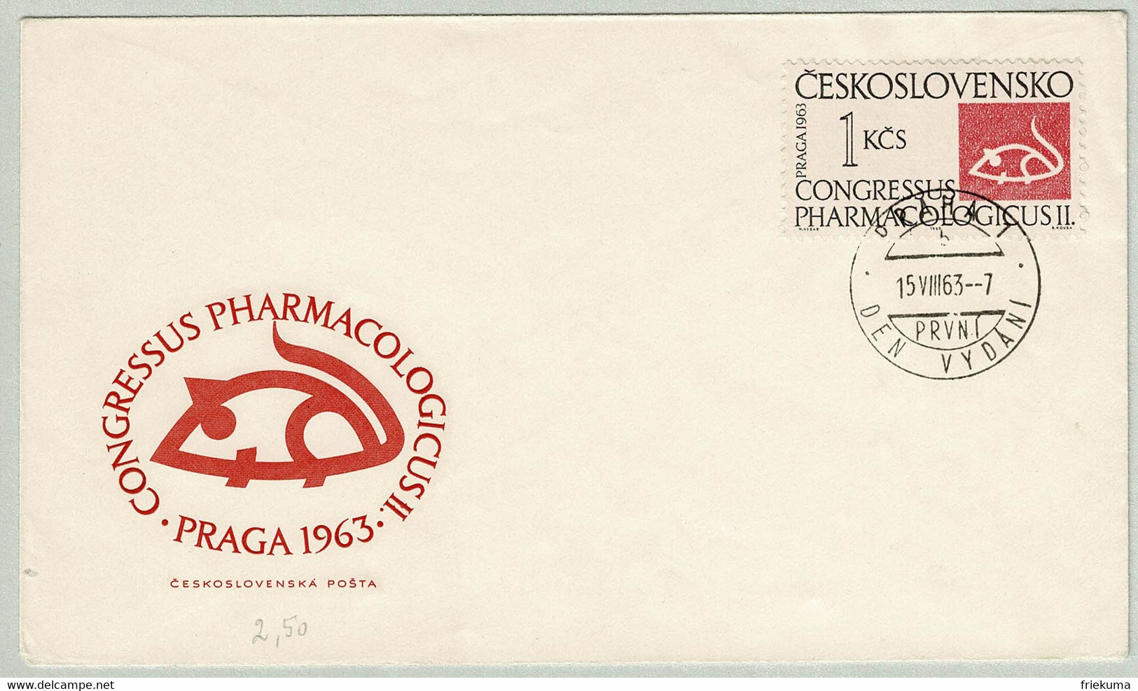 Tschechoslowakei / Ceskoslovensko 1963, Sondercouvert CONGRESSUS PHARMACOLOGICUS Praga, Maus / Mouse - Pharmacy