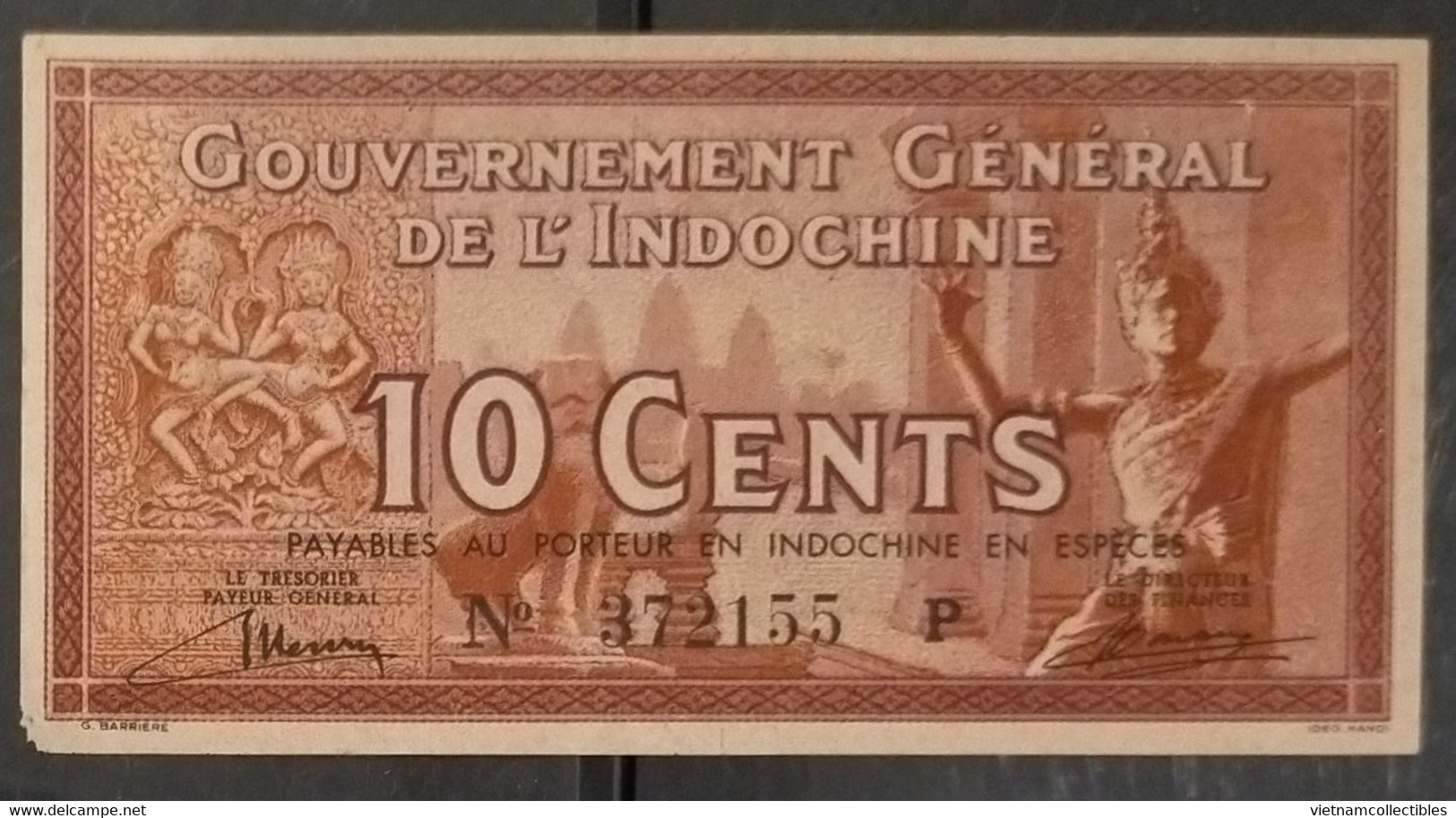 French Indochine Indochina Vietnam Viet Nam Laos Cambodia 10 Cents AU Banknote Note 1939 - Pick # 85a / 02 Photo - Indocina