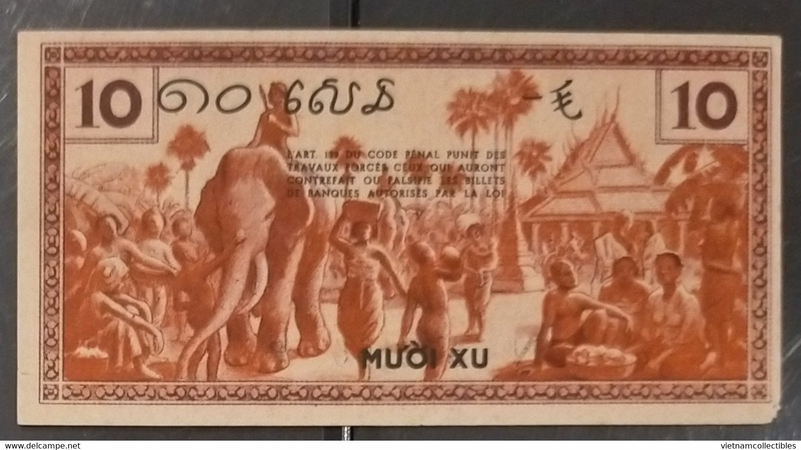 French Indochine Indochina Vietnam Viet Nam Laos Cambodia 10 Cents AU Banknote Note 1939 - Pick # 85a / 02 Photo - Indochina