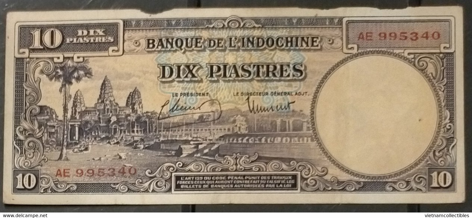 French Indochine Indochina Vietnam Viet Nam Laos Cambodia 10 Piastres VF Banknote 1947 - Pick# 80 With 2 Prefix Letter - Indochina