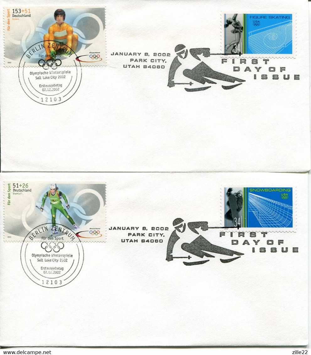 Germany USA FDC - Winter Olympics - Skiing, Ski Jumping + - Winter 2002: Salt Lake City