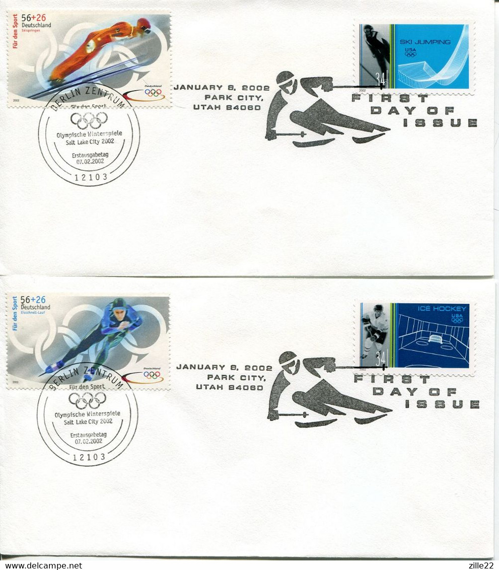 Germany USA FDC - Winter Olympics - Skiing, Ski Jumping + - Winter 2002: Salt Lake City