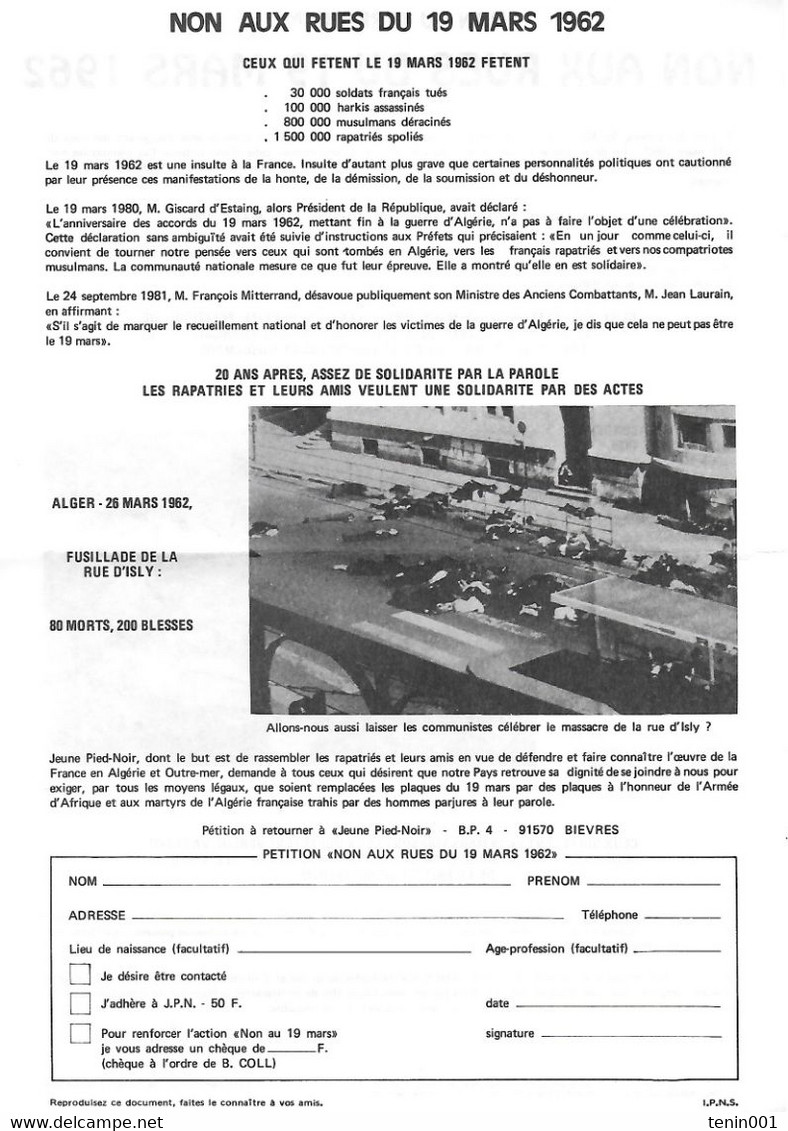 Guerre D'algerie - Propagande - Tract - Terrorisme - 19 Mars 1962 - Autres & Non Classés