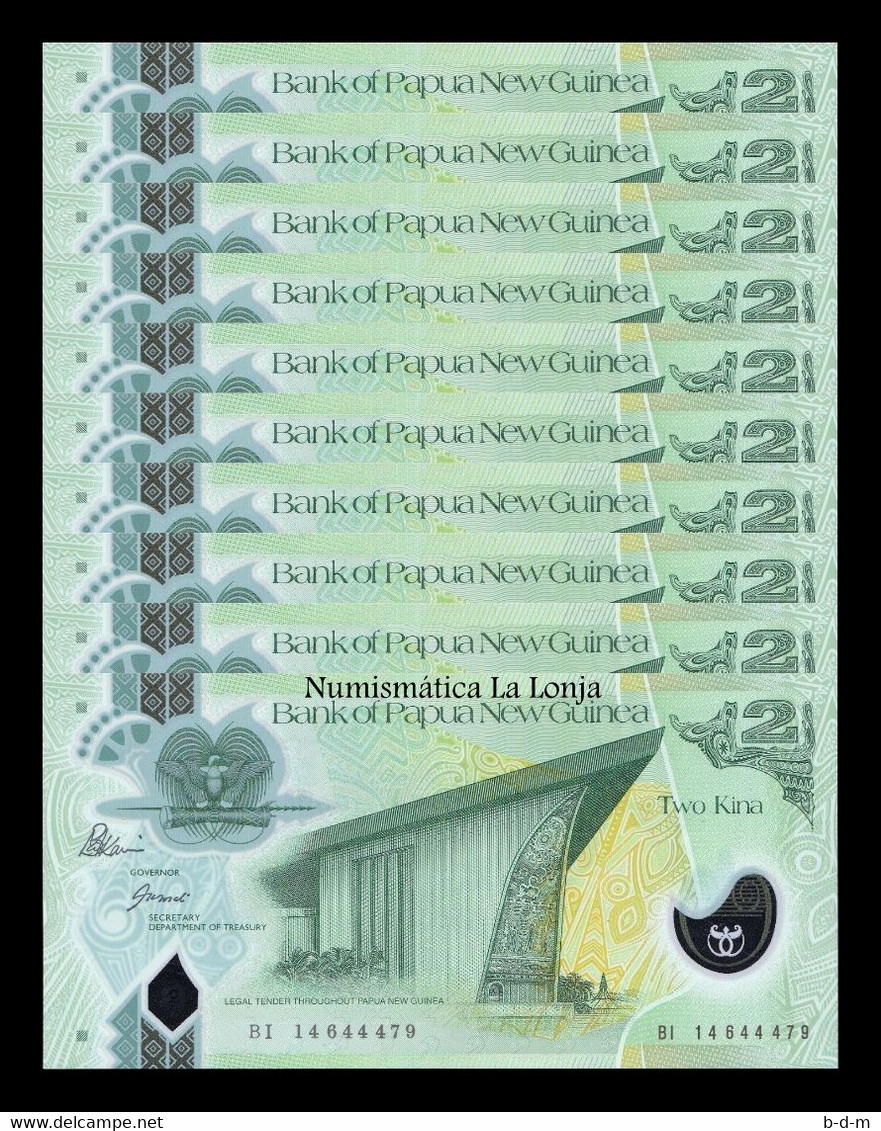 Papua New Guinea Lot Bundle 10 Banknotes 2 Kina 2014 Pick 28d Polymer SC UNC - Papouasie-Nouvelle-Guinée