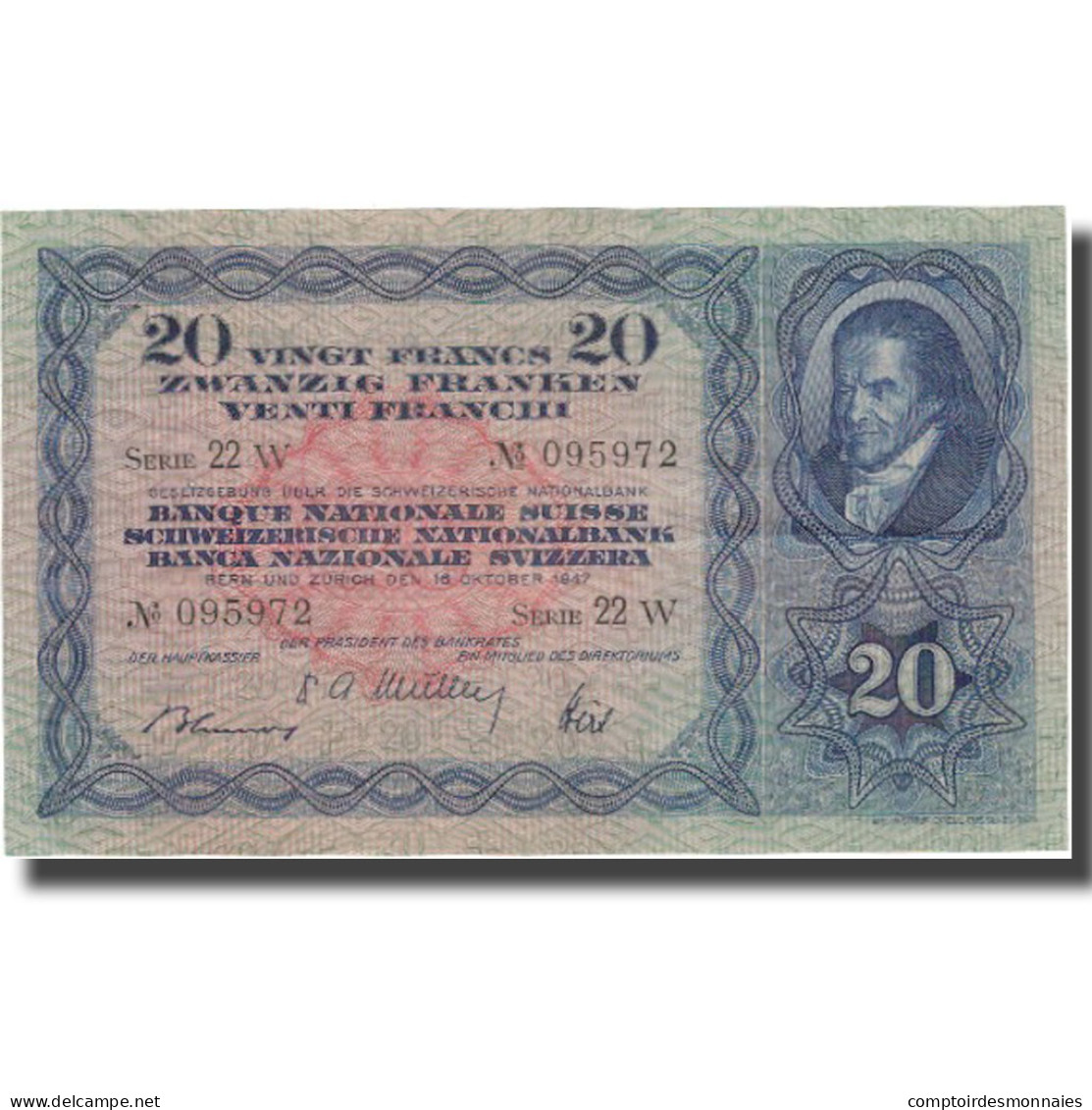 Billet, Suisse, 20 Franken, 1947, 1947-10-16, KM:39p, TTB+ - Suisse