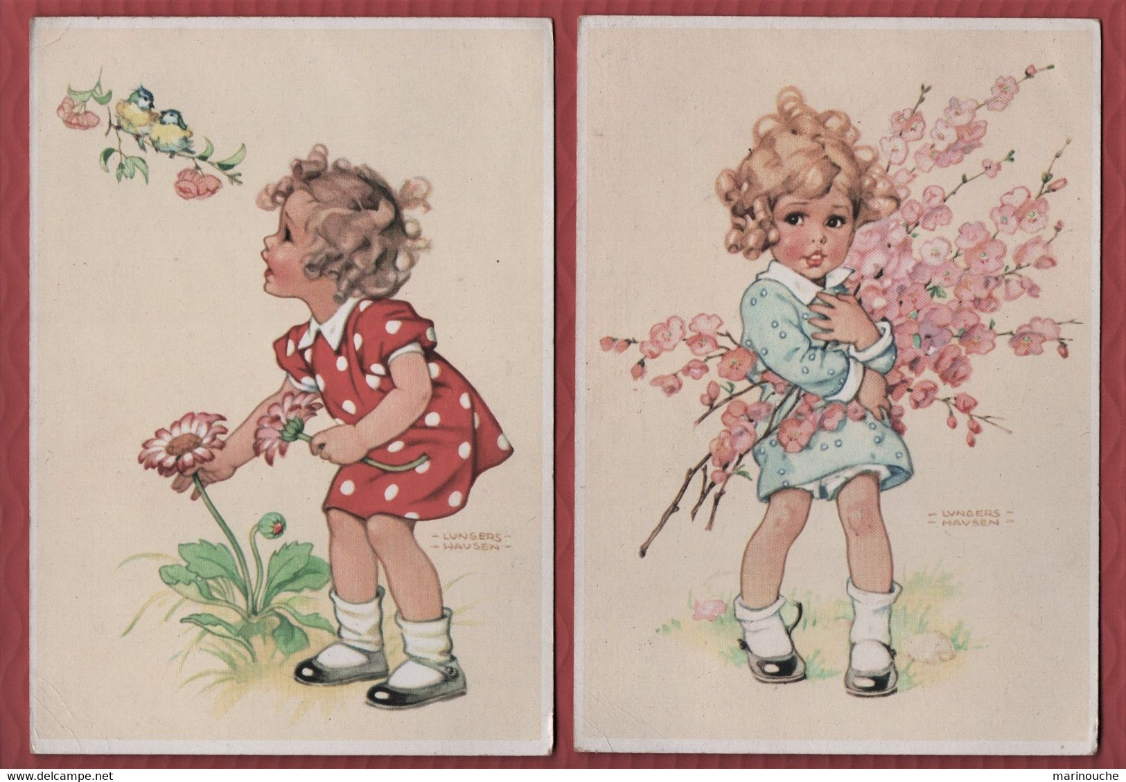 Lungers Hausen - 2 Cartes PETITES FILLES ET FLEURS - R/V - Hausen, Lungers