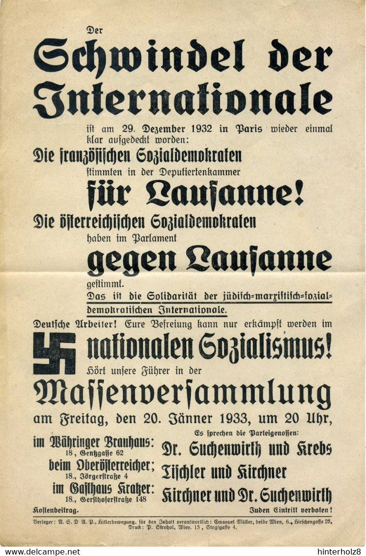 Wien; Flugblatt " Der Schwindel Der Intern,... "; Massenversammlungen In Wien 1933 R ! - Other & Unclassified