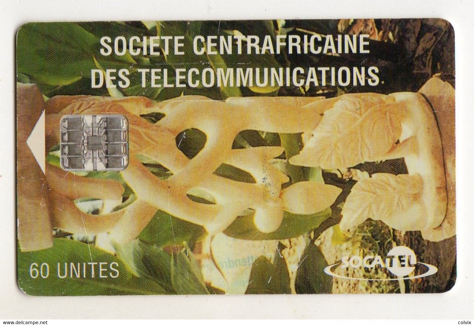 CENTRAFRIQUE TELECARTE SOCATEL Ref MV Cards CAR-24 60U CARVED SCULPTURE (rare En Trés Bon état) - Centrafricaine (République)