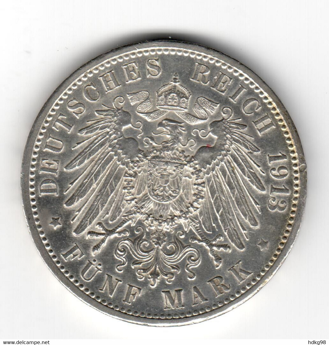 DR+ Deutsches Reich Baden 1913 Friedrich II. Großherzog Von Baden 5 Mark - 2, 3 & 5 Mark Silber